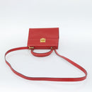 CELINE Hand Bag Leather 2way Red Gold Auth 127535-16