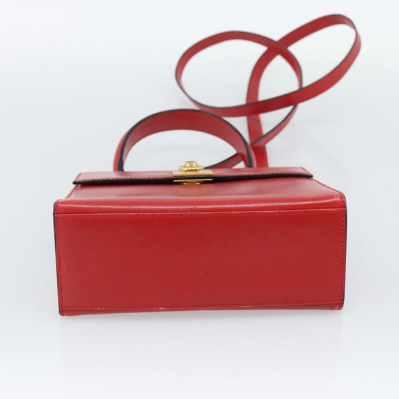 CELINE Hand Bag Leather 2way Red Gold Auth 127535