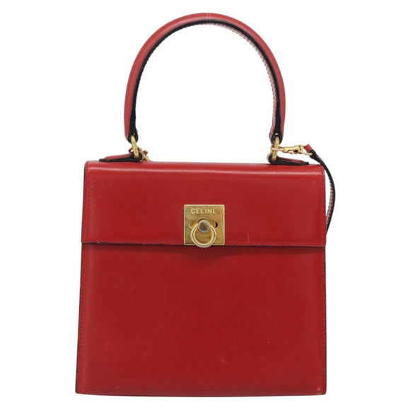 CELINE Hand Bag Leather 2way Red Gold Auth 127535