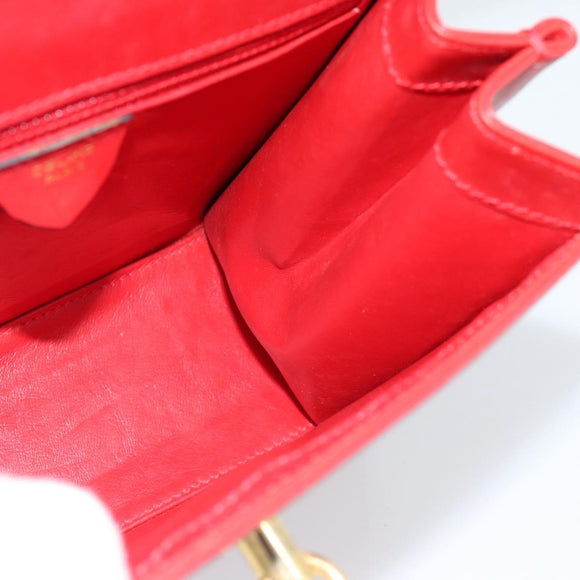 CELINE Hand Bag Leather 2way Red Gold Auth 127535