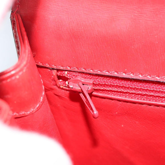 CELINE Hand Bag Leather 2way Red Gold Auth 127535