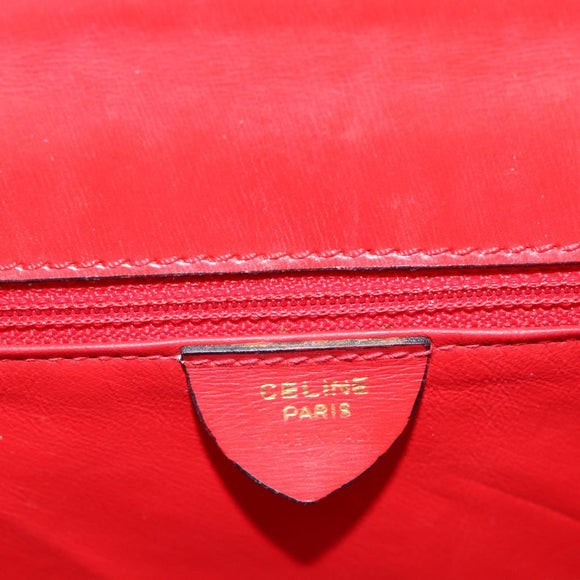 CELINE Hand Bag Leather 2way Red Gold Auth 127535