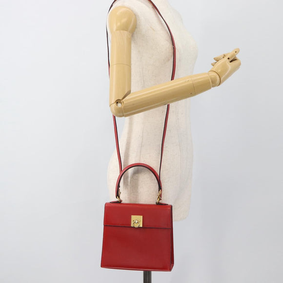 CELINE Hand Bag Leather 2way Red Gold Auth 127535