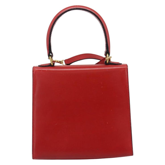 CELINE Hand Bag Leather 2way Red Gold Auth 127535
