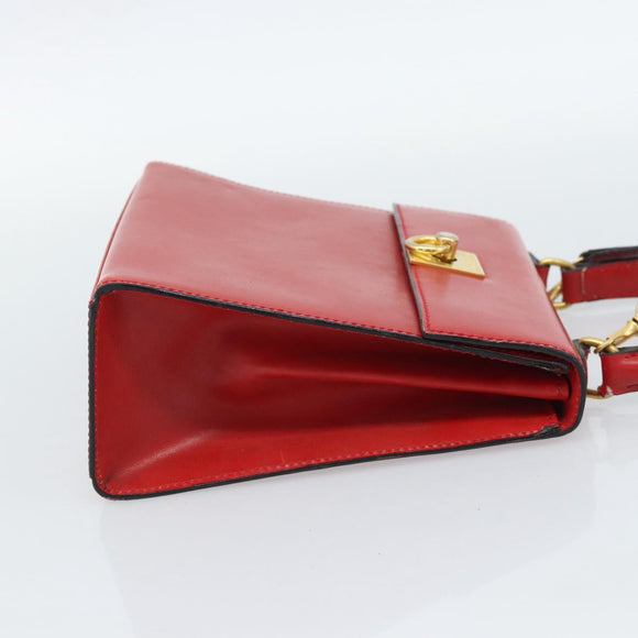 CELINE Hand Bag Leather 2way Red Gold Auth 127535