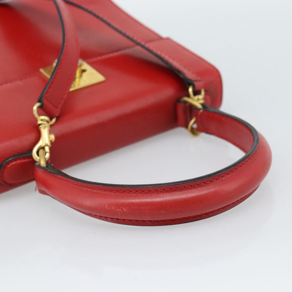 CELINE Hand Bag Leather 2way Red Gold Auth 127535