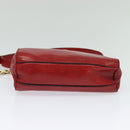 CELINE Chain Shoulder Bag Leather Red Gold Auth 127536-5