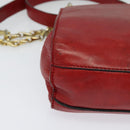 CELINE Chain Shoulder Bag Leather Red Gold Auth 127536-14