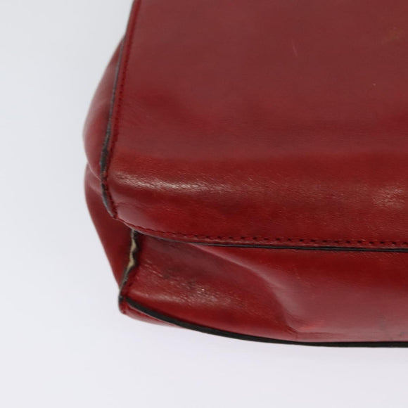 CELINE Chain Shoulder Bag Leather Red Gold Auth 127536