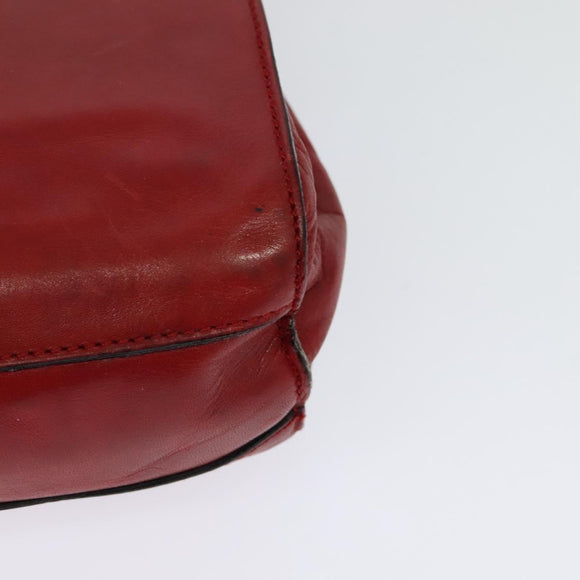 CELINE Chain Shoulder Bag Leather Red Gold Auth 127536