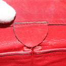 CELINE Chain Shoulder Bag Leather Red Gold Auth 127536-18