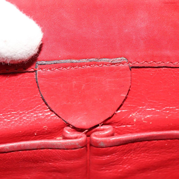 CELINE Chain Shoulder Bag Leather Red Gold Auth 127536