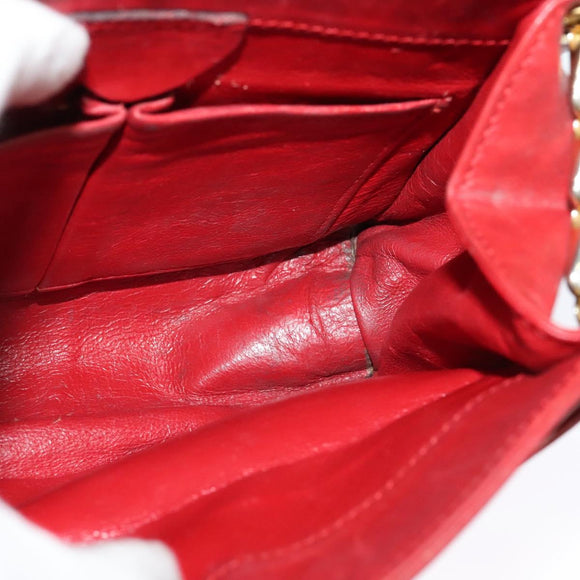 CELINE Chain Shoulder Bag Leather Red Gold Auth 127536
