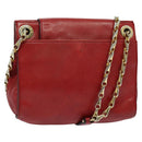 CELINE Chain Shoulder Bag Leather Red Gold Auth 127536-1