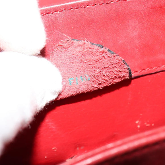 CELINE Chain Shoulder Bag Leather Red Gold Auth 127536