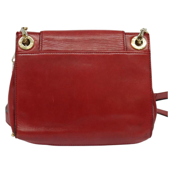 CELINE Chain Shoulder Bag Leather Red Gold Auth 127536