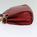 CELINE Chain Shoulder Bag Leather Red Gold Auth 127536-3