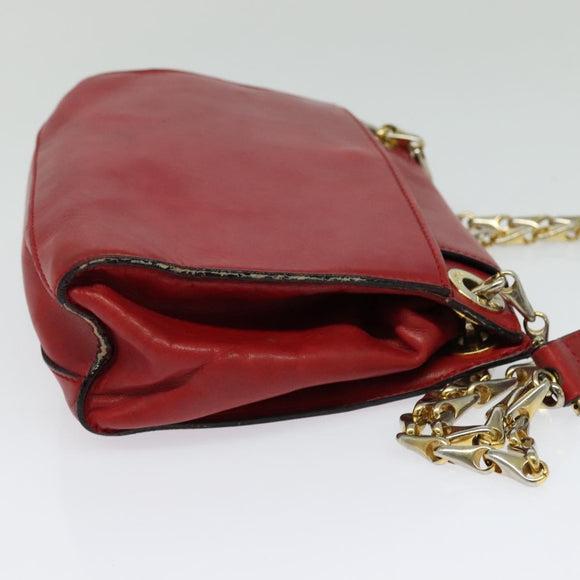 CELINE Chain Shoulder Bag Leather Red Gold Auth 127536