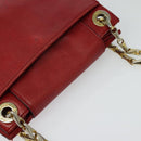 CELINE Chain Shoulder Bag Leather Red Gold Auth 127536-6