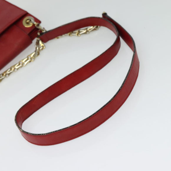 CELINE Chain Shoulder Bag Leather Red Gold Auth 127536
