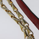 CELINE Chain Shoulder Bag Leather Red Gold Auth 127536-9