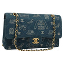 CHANEL Icon Line Matelasse Chain Shoulder Bag Canvas Navy Gold CC Auth 127540SV-1