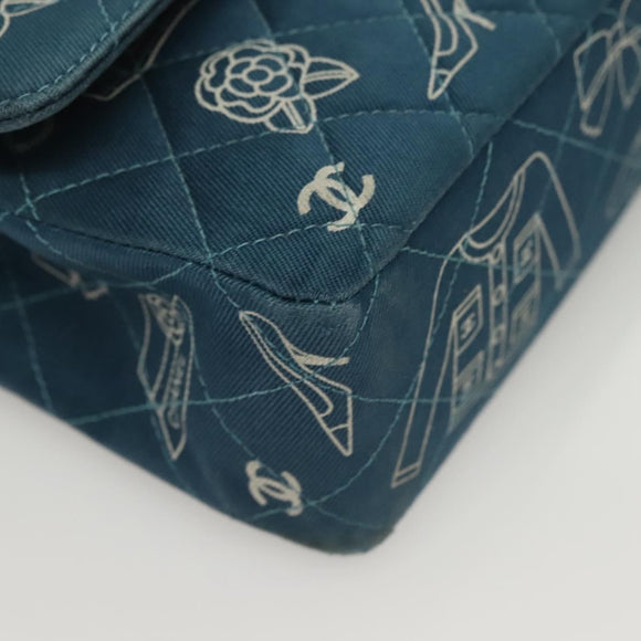 CHANEL Icon Line Matelasse Chain Shoulder Bag Canvas Navy Gold CC Auth 127540SV