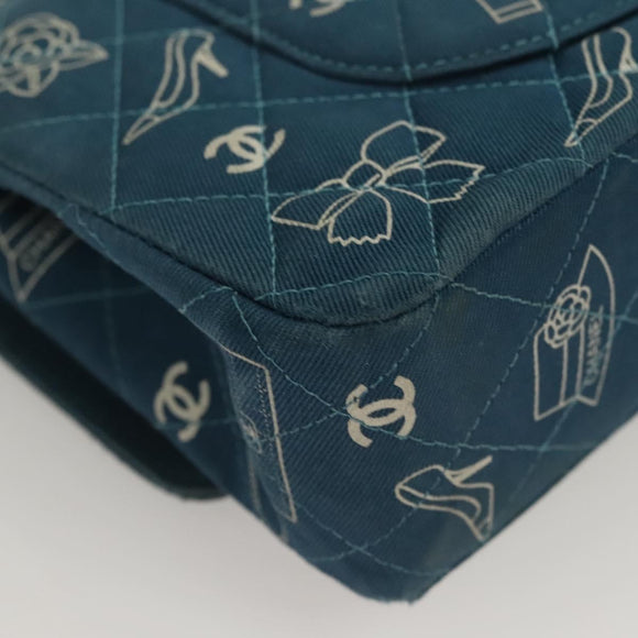 CHANEL Icon Line Matelasse Chain Shoulder Bag Canvas Navy Gold CC Auth 127540SV