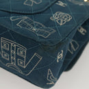 CHANEL Icon Line Matelasse Chain Shoulder Bag Canvas Navy Gold CC Auth 127540SV-17