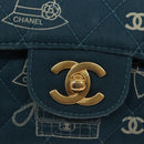 CHANEL Icon Line Matelasse Chain Shoulder Bag Canvas Navy Gold CC Auth 127540SV-18