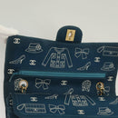 CHANEL Icon Line Matelasse Chain Shoulder Bag Canvas Navy Gold CC Auth 127540SV-20