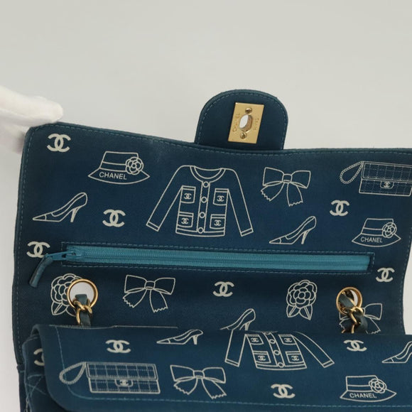 CHANEL Icon Line Matelasse Chain Shoulder Bag Canvas Navy Gold CC Auth 127540SV