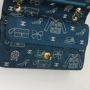 CHANEL Icon Line Matelasse Chain Shoulder Bag Canvas Navy Gold CC Auth 127540SV-21