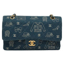 CHANEL Icon Line Matelasse Chain Shoulder Bag Canvas Navy Gold CC Auth 127540SV-13