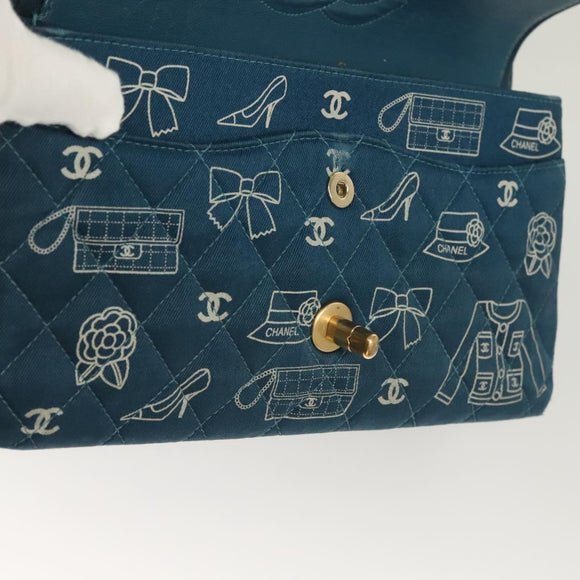 CHANEL Icon Line Matelasse Chain Shoulder Bag Canvas Navy Gold CC Auth 127540SV