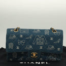 CHANEL Icon Line Matelasse Chain Shoulder Bag Canvas Navy Gold CC Auth 127540SV-12