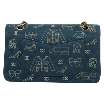 CHANEL Icon Line Matelasse Chain Shoulder Bag Canvas Navy Gold CC Auth 127540SV - 0