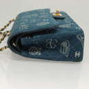 CHANEL Icon Line Matelasse Chain Shoulder Bag Canvas Navy Gold CC Auth 127540SV-4