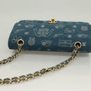 CHANEL Icon Line Matelasse Chain Shoulder Bag Canvas Navy Gold CC Auth 127540SV-6