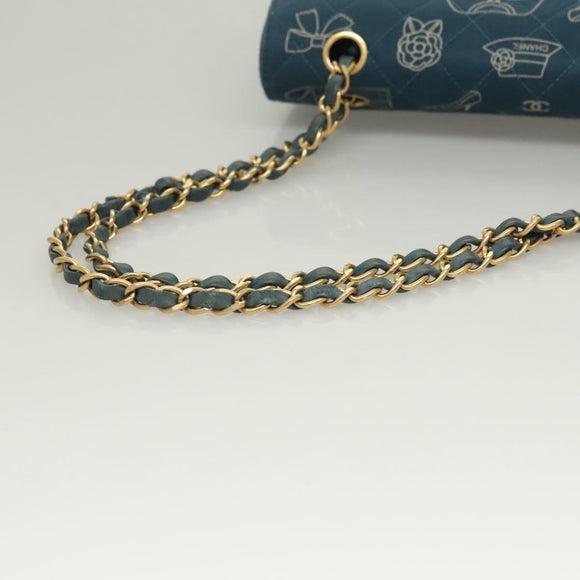 CHANEL Icon Line Matelasse Chain Shoulder Bag Canvas Navy Gold CC Auth 127540SV