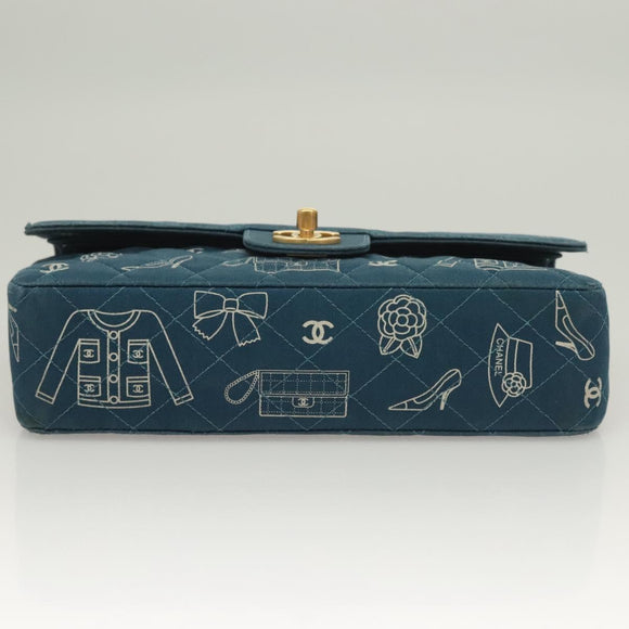 CHANEL Icon Line Matelasse Chain Shoulder Bag Canvas Navy Gold CC Auth 127540SV