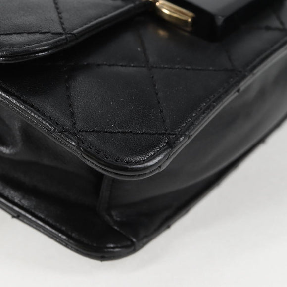 CHANEL Matelasse Chain Shoulder Bag Lamb Skin Black Gold CC Auth 127542M