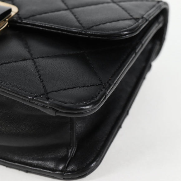 CHANEL Matelasse Chain Shoulder Bag Lamb Skin Black Gold CC Auth 127542M