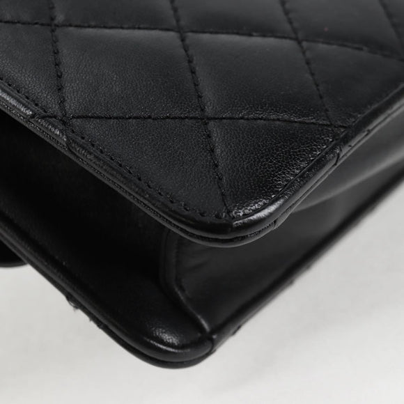 CHANEL Matelasse Chain Shoulder Bag Lamb Skin Black Gold CC Auth 127542M