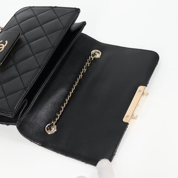 CHANEL Matelasse Chain Shoulder Bag Lamb Skin Black Gold CC Auth 127542SAM