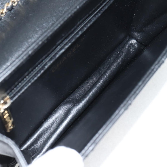 CHANEL Matelasse Chain Shoulder Bag Lamb Skin Black Gold CC Auth 127542M