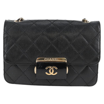 CHANEL Matelasse Chain Shoulder Bag Lamb Skin Black Gold CC Auth 127542M - 0