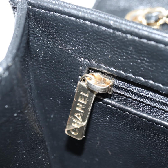 CHANEL Matelasse Chain Shoulder Bag Lamb Skin Black Gold CC Auth 127542M