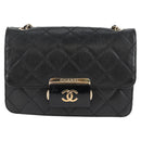 CHANEL Matelasse Chain Shoulder Bag Lamb Skin Black Gold CC Auth 127542SAM-13