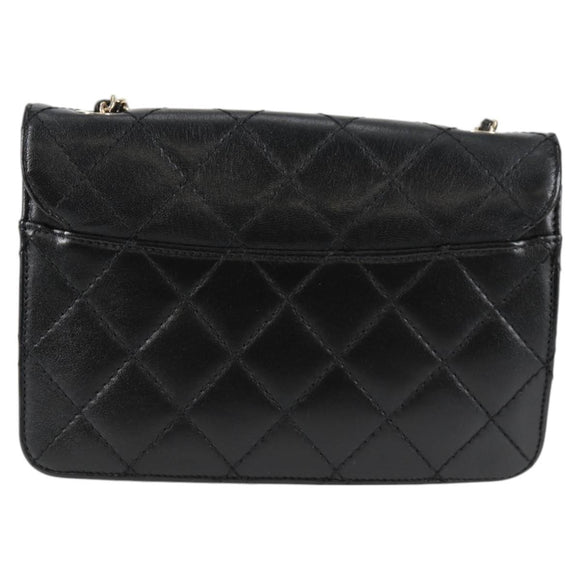 CHANEL Matelasse Chain Shoulder Bag Lamb Skin Black Gold CC Auth 127542M